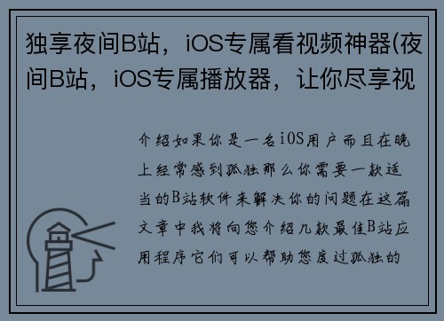独享夜间B站，iOS专属看视频神器(夜间B站，iOS专属播放器，让你尽享视频乐趣)